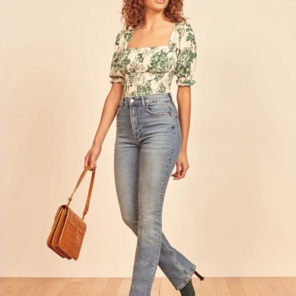 REFORMATION Adour Top Blouse Fortune Green Floral Size XS - Picture 7 of 10